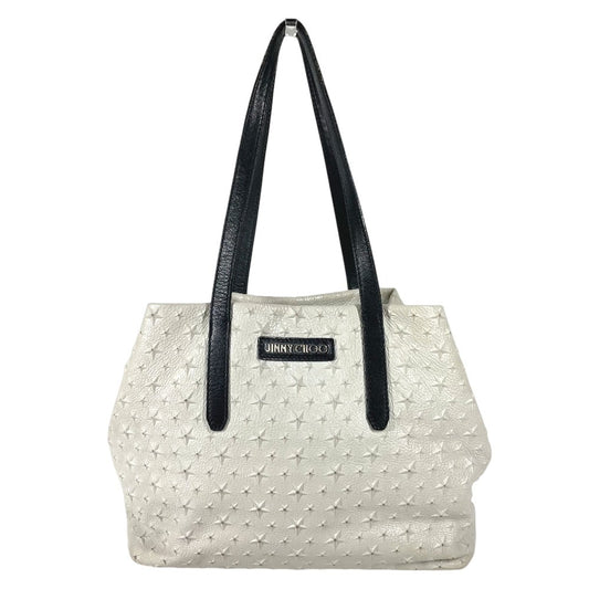 JIMMY CHOO スタースタッズ ロゴ カバン トートバッグ 肩掛け ショルダーバッグ レザー ユニセックス ホワイト
