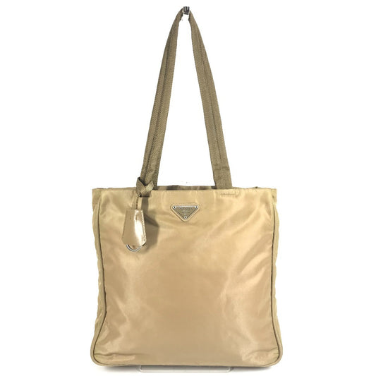 PRADA B9223 トライアングルロゴ 三角ロゴ プレート カバン 縦型トート トートバッグ 肩掛け ショルダーバッグ ナイロン ユニセックス ベージュ