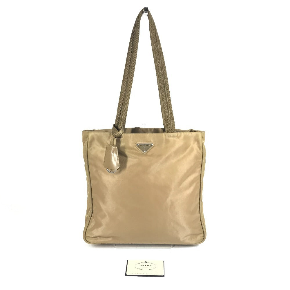 PRADA B9223 Triangle Logo Plaque Tote Bag, Vertical Tote Bag, Shoulder Bag, Nylon, Unisex, Beige