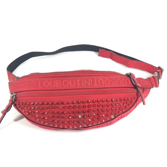 Christian Louboutin メッシュ スパイクスタッズ カバン ベルトバッグ ボディバッグ クロス ショルダーバッグ ボディバッグ ナイロン ユニセックス レッド