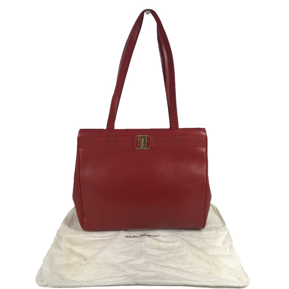 Salvatore Ferragamo ヴァラ ロゴ リボン りぼん トートバッグ 肩掛 カバン ショルダーバッグ レザー ユニセックス レッド