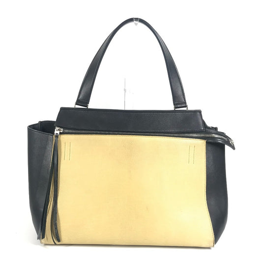 CELINE バイカラー エッジ ハンドバッグ カバン フリンジ タッセル ショルダーバッグ レザー ユニセックス ベージュ