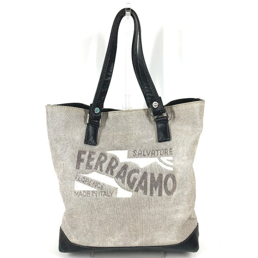 Salvatore Ferragamo バケツ ばけつ ロゴ カバン トートバッグ 肩掛け ショルダーバッグ レザー/コーティングキャンバス ユニセックス ブラック