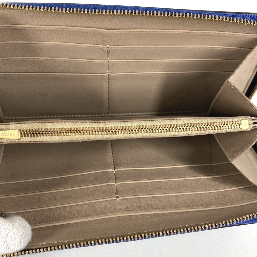 CELINE ロゴ ロングウォレット ラウンドファスナー 長財布 レザー ユニセックス ブルー