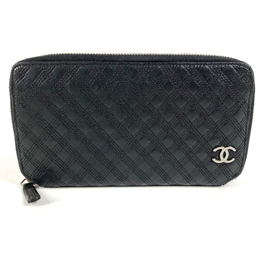 CHANEL ロゴ CC ココマーク キルティング マトラッセ ロングウォレット ラウンドファスナー 長財布 レザー ユニセックス ブラック