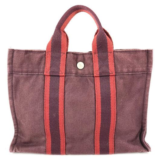 HERMES フールトゥPM フールトゥ PM カバン トートバッグ ハンドバッグ コットン ユニセックス ワインレッド