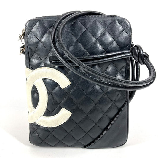CHANEL カンボンライン CC ココマーク スクエア 斜め掛け バイカラー ショルダーバッグ レザー レディース ブラック