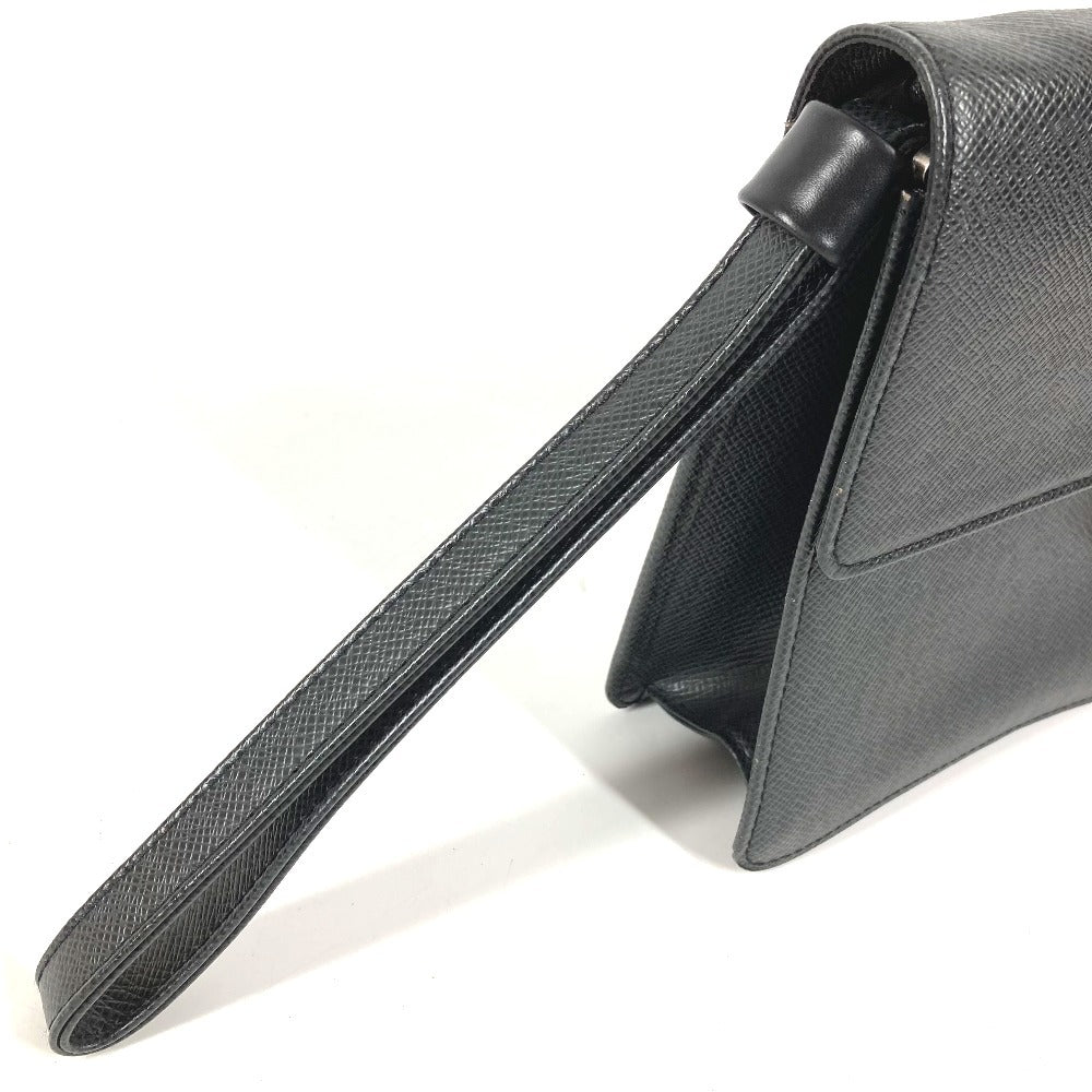 LOUIS VUITTON M30782 Taiga Selenga Bag, Strap, Flap Pouch, Clutch Bag, Second Bag, Taiga Leather, Men's, Ardoise, Black