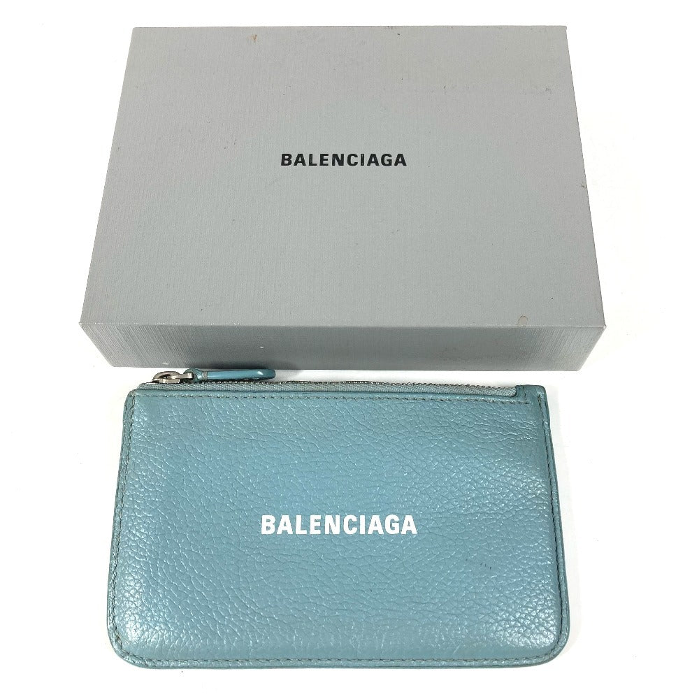 BALENCIAGA 637130 Fragment Case Wallet Coin Purse Square Coin Case Leather Unisex Blue