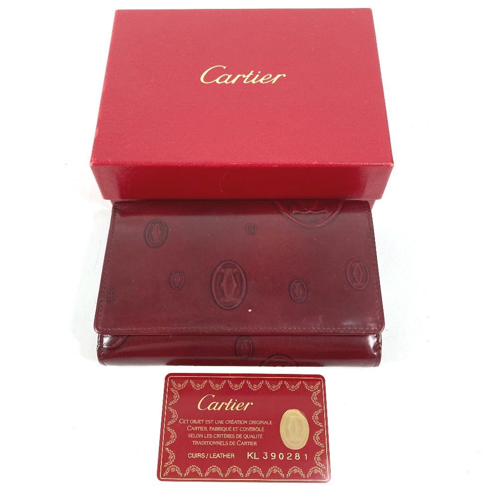 CARTIER ハッピーバースデー ロゴ コンパクトウォレット 3つ折り財布 レザー ユニセックス ワインレッド