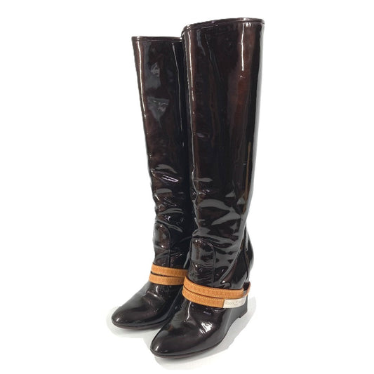 LOUIS VUITTON ヴェルニ ロングブーツ 靴 ベルト付き LVロゴ シューズ ブーツ パテントレザー レディース アマラント パープル