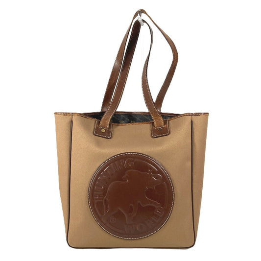 HUNTING WORLD ロゴ カバン バッグ 肩掛け トートバッグ 縦型 メッシュ ショルダーバッグ レザー/キャンバス ユニセックス ブラウン