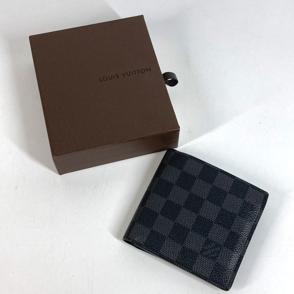 LOUIS VUITTON N62664 Damier Graphite Portefeuille Marco Compact Wallet, Bi-fold, Damier Graphite Canvas, Unisex, Black
