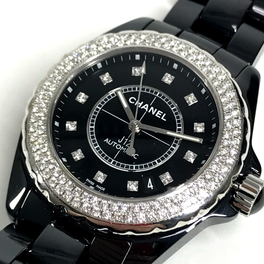 CHANEL J12 12PD กรอบเพชร นาฬิกาเพชรสำหรับสุภาพบุรุษ นาฬิกาข้อมือ เซรามิก สีดำ สำหรับสุภาพบุรุษ