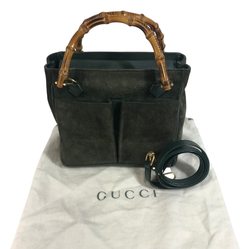 GUCCI 000 123 Old Gucci vintage Bamboo 2-Way Bag, Handbag, Shoulder Bag Shoulder Bag Leather / suede Green Used