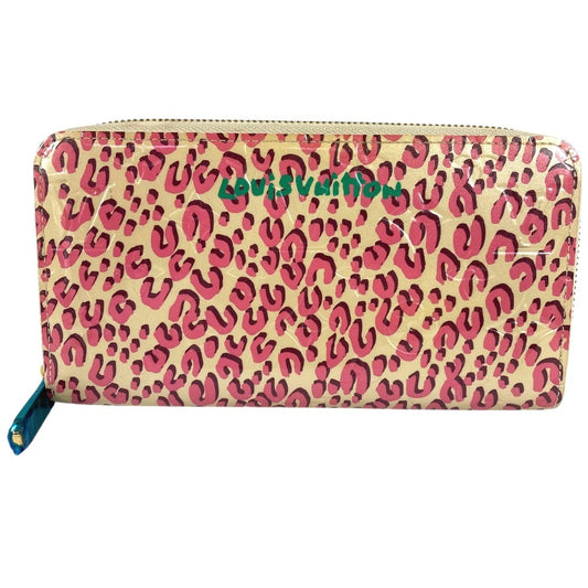 LOUIS VUITTON M91476 Vernis Leopard Zippy Wallet Long wallet Zip Around Long Wallet Patent Leather Bronkolai White/pink Used