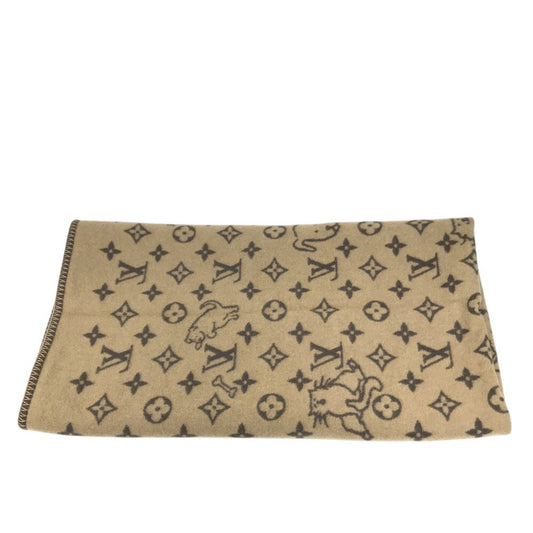 LOUIS VUITTON MP2259 blanket interior Classic Catgram Blanket Cat animal blanket Wool / Cashmere Brown Used