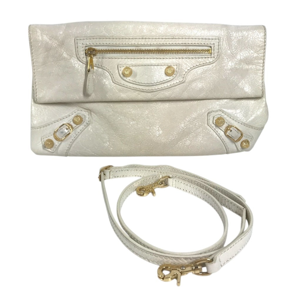 BALENCIAGA 327079 Studs Giant envelope Bag Pouch Flap Clutch bag Leather White/Gold Used