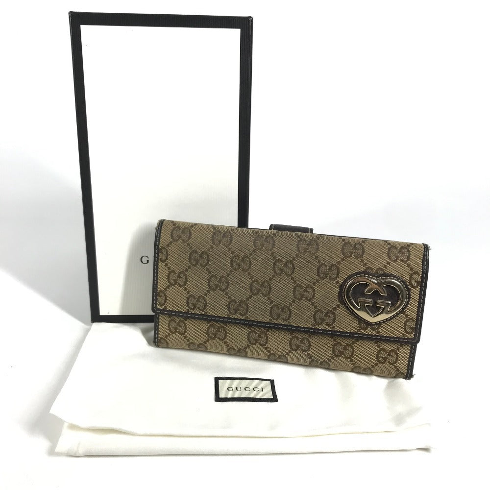 GUCCI 245723 LOVELY Guccissima logo GG heart Double Snap Long Wallet Long Wallet GGCanvas/Leather Beige/Dark brown Used