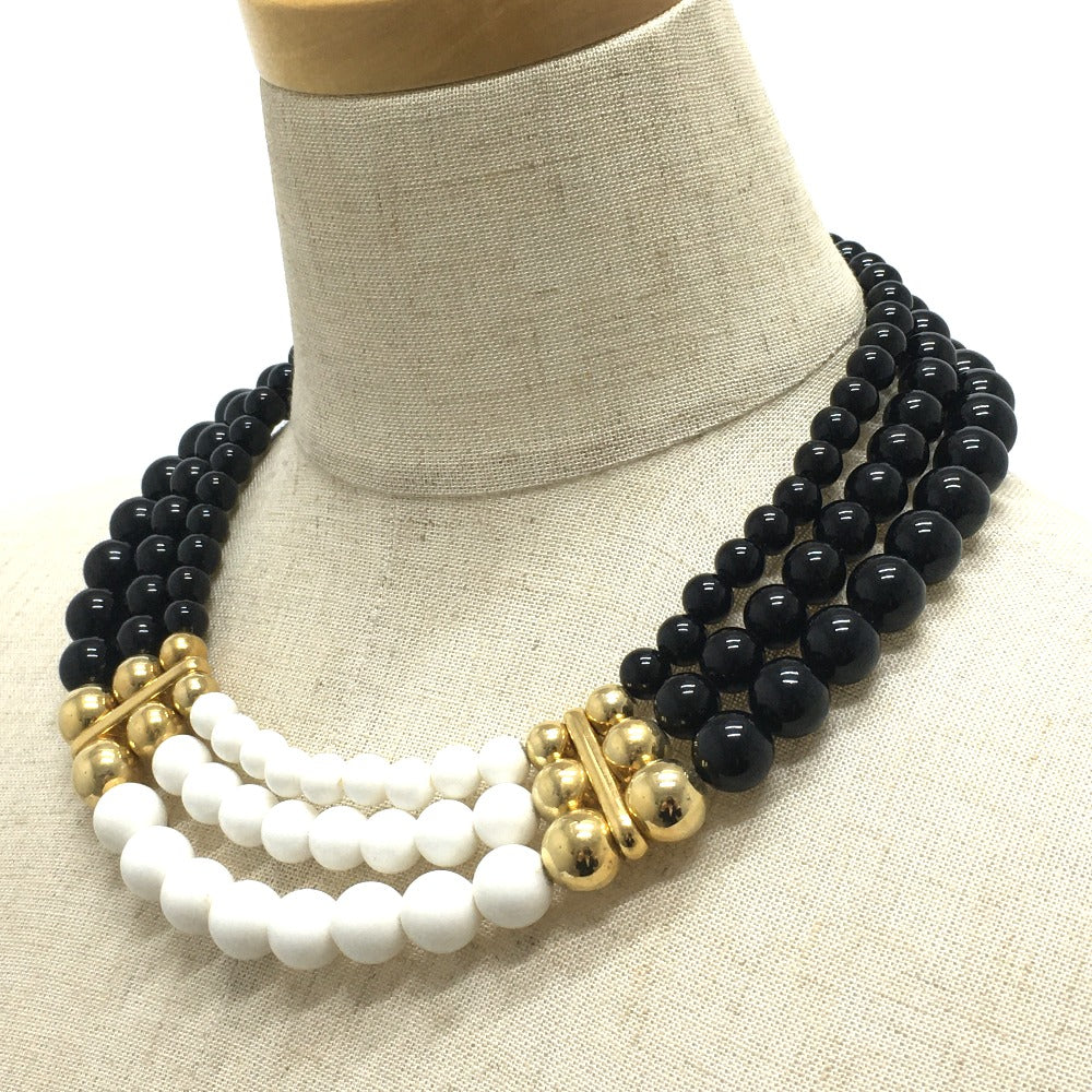 GIVENCHY 3連 ボールネックレス アクセサリー 首飾り ネックレス GP レディース ブラック×ホワイト