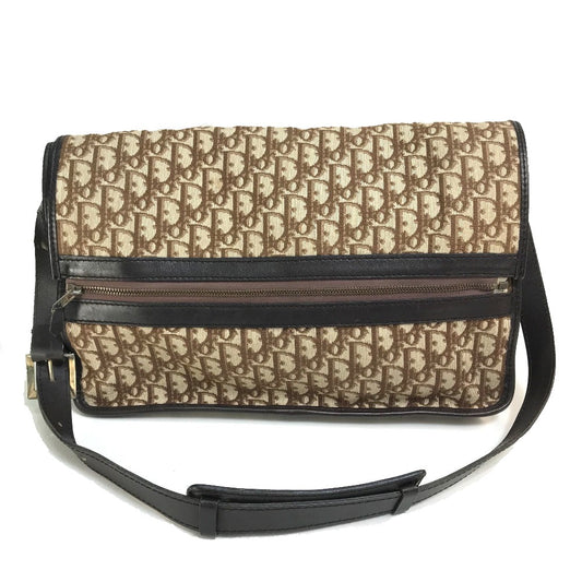 Christian Dior トロッター ヴィンテージ カバン 2段階フラップ メッセンジャー ショルダーバッグ レザー/キャンバス レディース ベージュ/ブラウン - brandshop-reference