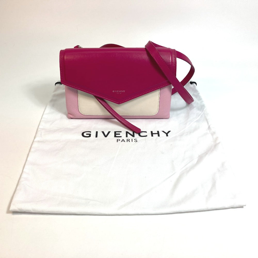 GIVENCHY フラップ デュエット カバン ポシェット 斜め掛け ショルダーバッグ レザー レディース ピンク×ホワイト
