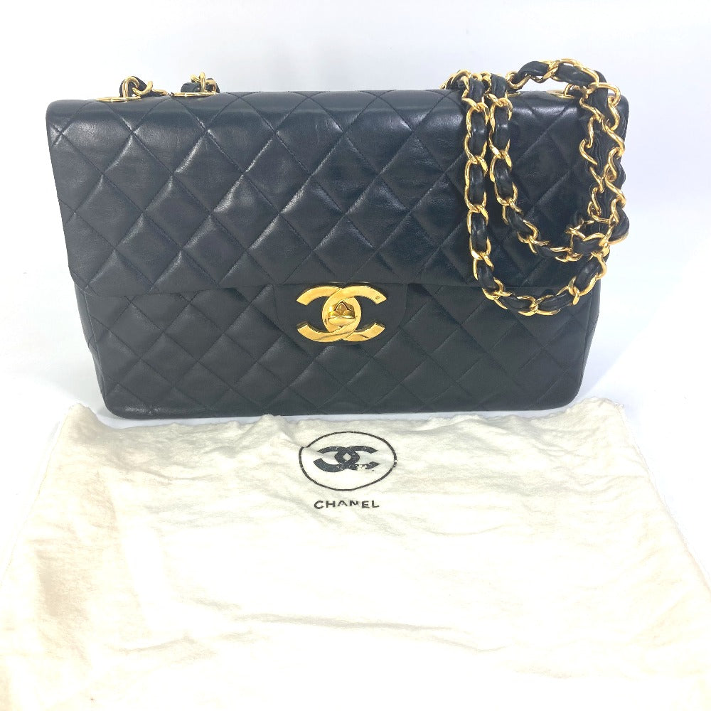 CHANEL A01094 CC ココマーク ヴィンテージ 肩掛け デカマトラッセ 34 Wチェーン バッグ ショルダーバッグ ラムスキン レディース ブラック