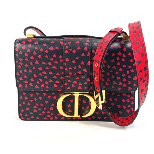 Christian Dior Heart 30 Montaigne Logo Crossbody Shoulder Bag in Black Leather