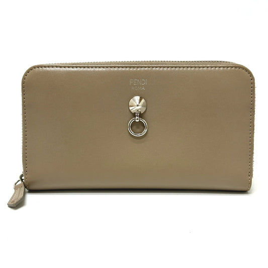 FENDI 8M0299 By the Way Round Zip Long Wallet, Leather, Men's, Beige