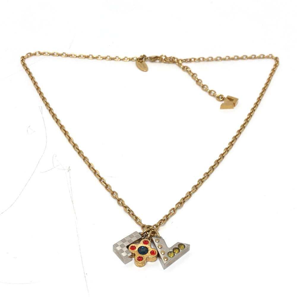 LOUIS VUITTON M67068 Rhinestone Pendant Love Letters Chain Necklace in Gold