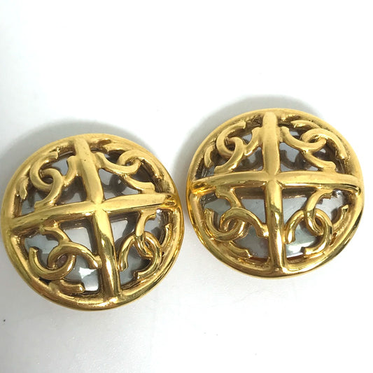 CHANEL 93P CC Coco Mark 4-Row Round Vintage Earrings in Gold