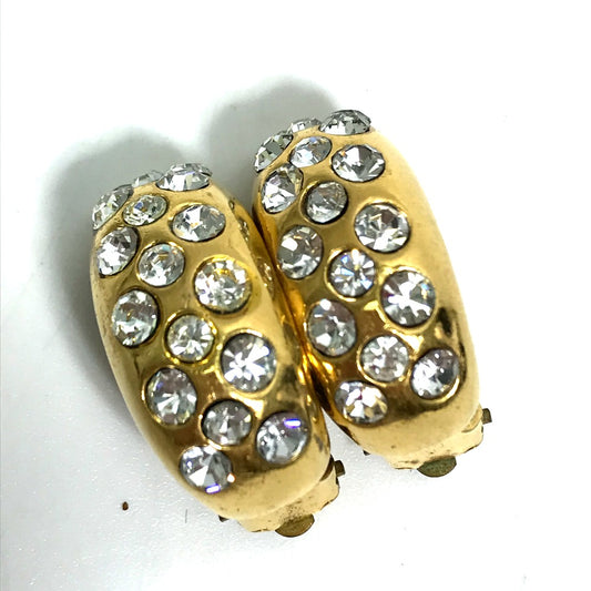 CHANEL Vintage Rhinestone Earrings in Metal, Gold