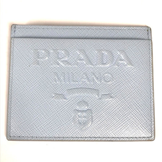 Prada Embossed Logo Business Card Holder, Pass Case, Card Case, Leather, Women's, Light Blue