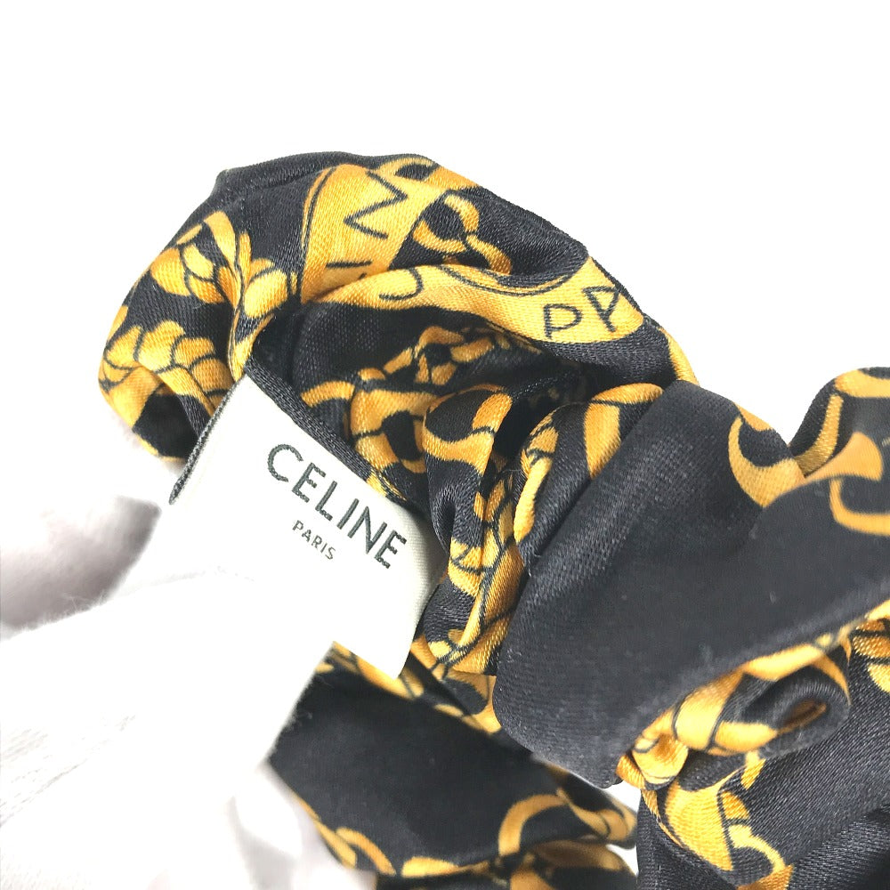 CELINE Triomphe Chain Hair Accessory, Silk Scrunchie, Women's, Black