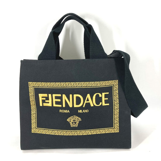 FENDI 8BH395 VERSACE コラボ FENDACE フェンダーチェ 2WAY トートバッグ 斜め掛け カバン ショルダーバッグ キャンバス レディース ブラック - brandshop-reference