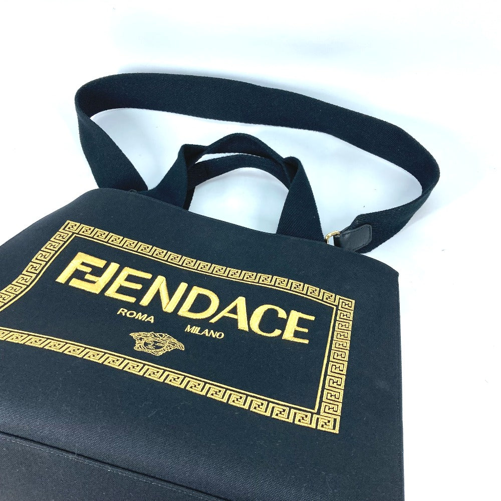 FENDI 8BH395 VERSACE コラボ FENDACE フェンダーチェ 2WAY トートバッグ 斜め掛け カバン ショルダーバッグ キャンバス レディース ブラック - brandshop-reference
