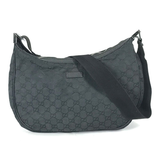GUCCI 122790 GG Crossbody Shoulder Bag in Leather/Canvas, Black