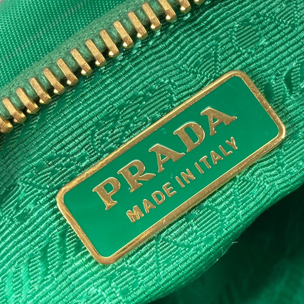 PRADA Makeup Pouch, Logo Clutch Bag with Strap, Nylon, Green, Women's