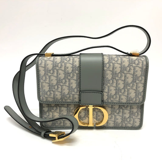 Dior CD Logo Montaigne Oblique Shoulder Bag in Leather/Canvas, Gray