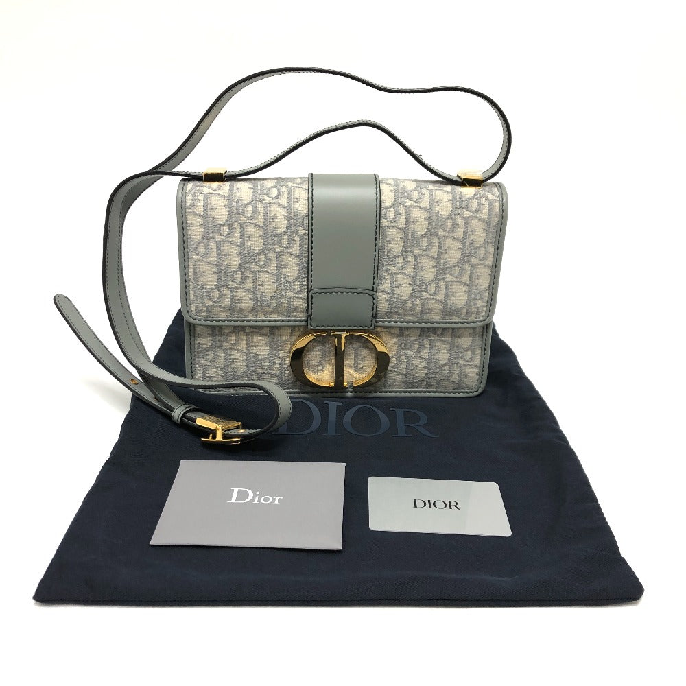 Dior CD Logo Montaigne Oblique Shoulder Bag in Leather/Canvas, Gray