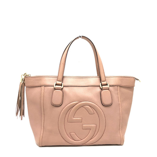 GUCCI 282307 Soho Interlocking G Fringe Bag, Leather Handbag, Women's, Pink Beige