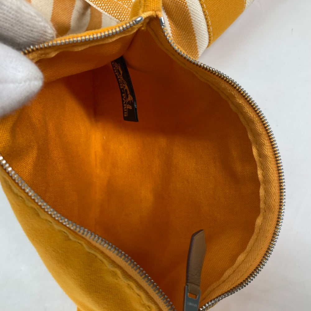HERMES Cannes PM Striped Tote Bag with Pouch, Canvas Handbag, Women's, Orange