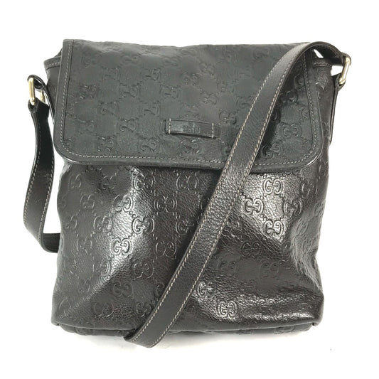 GUCCI 223666 Guccissima GG Crossbody Bag/Shoulder Bag in Shimmer Leather, Dark Brown, Men's