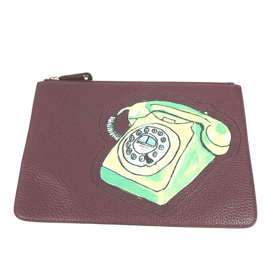 FENDI 7N0078 Pouch, Small Accessory Case, Telephone Design, Second Bag, Clutch Bag, Leather, Men's, Brown