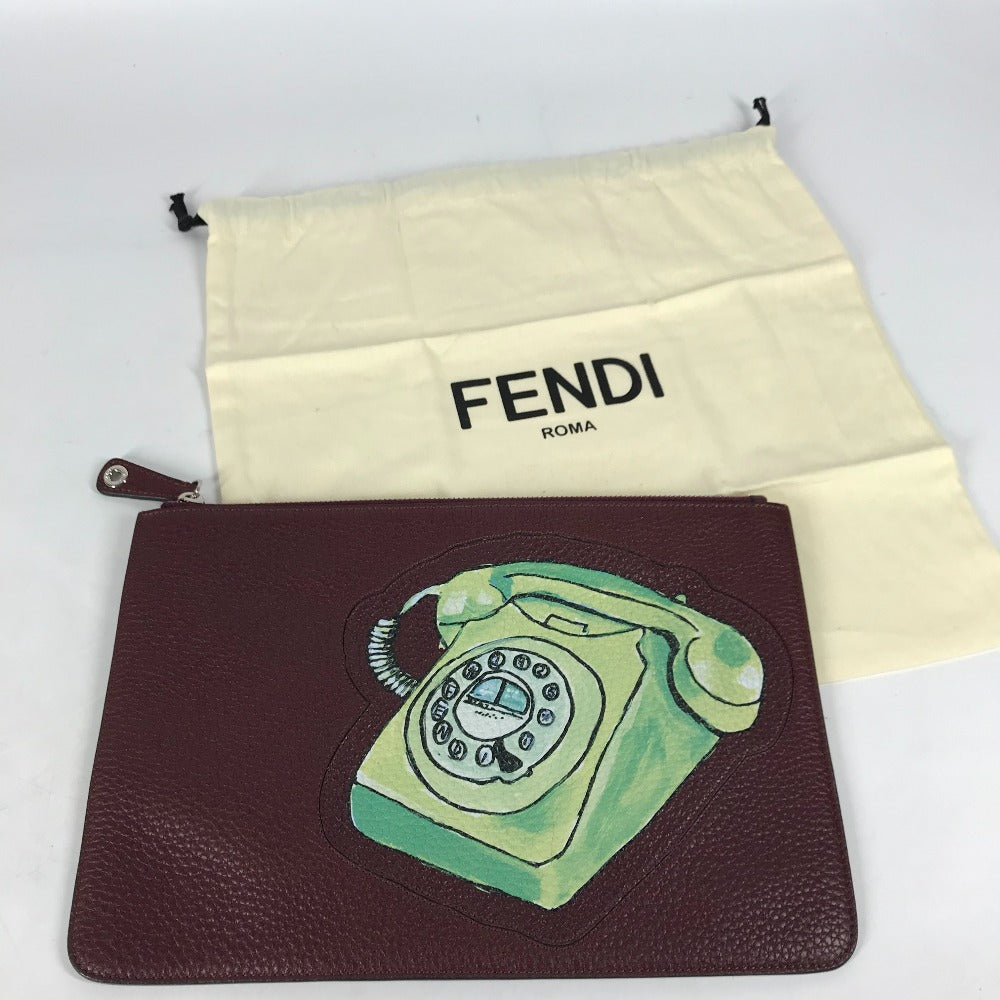FENDI 7N0078 Pouch, Small Accessory Case, Telephone Design, Second Bag, Clutch Bag, Leather, Men's, Brown