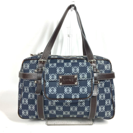 LOEWE ショルダーバッグ 肩掛け アナグラム ロゴ ポーチ付き ミニボストンバッグ ハンドバッグ ボストンバッグ PVC/レザー メンズ ネイビー