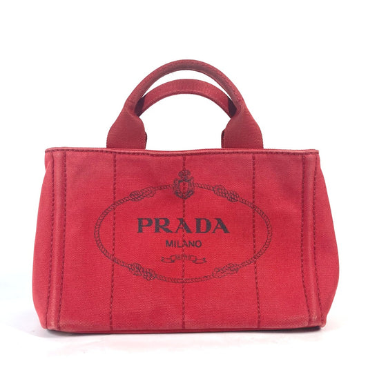 PRADA ロゴプレート カナパ CANAPA ミニ MINI ハンドバッグ カバン トートバッグ キャンバス レディース レッド - brandshop-reference
