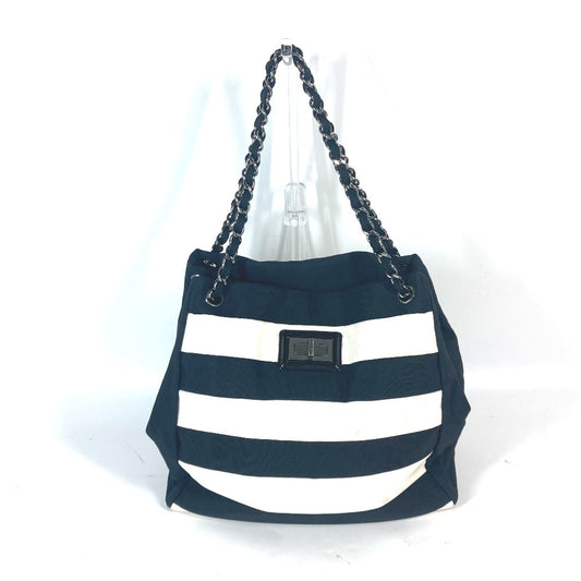 CHANEL 2.55金具 ボーダー チェーンバッグ カバン 肩掛け Wチェーン ショルダーバッグ ナイロンキャンバス レディース ブラック - brandshop-reference
