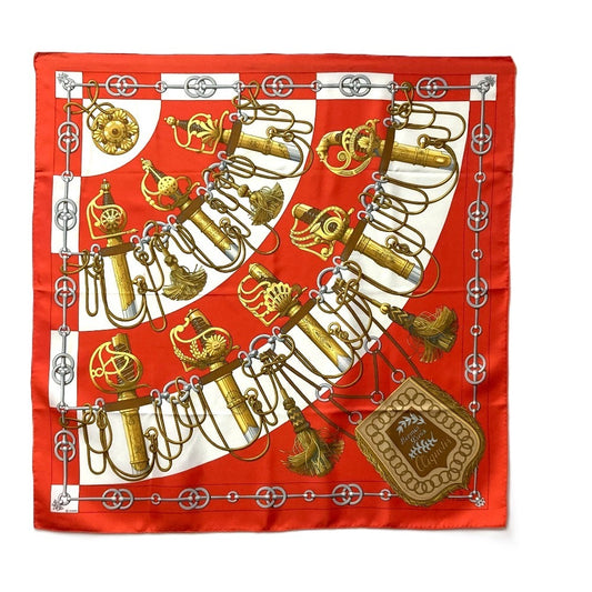 HERMES Carré 90 Cliquetis Sword Pattern Silk Scarf for Women, Orange