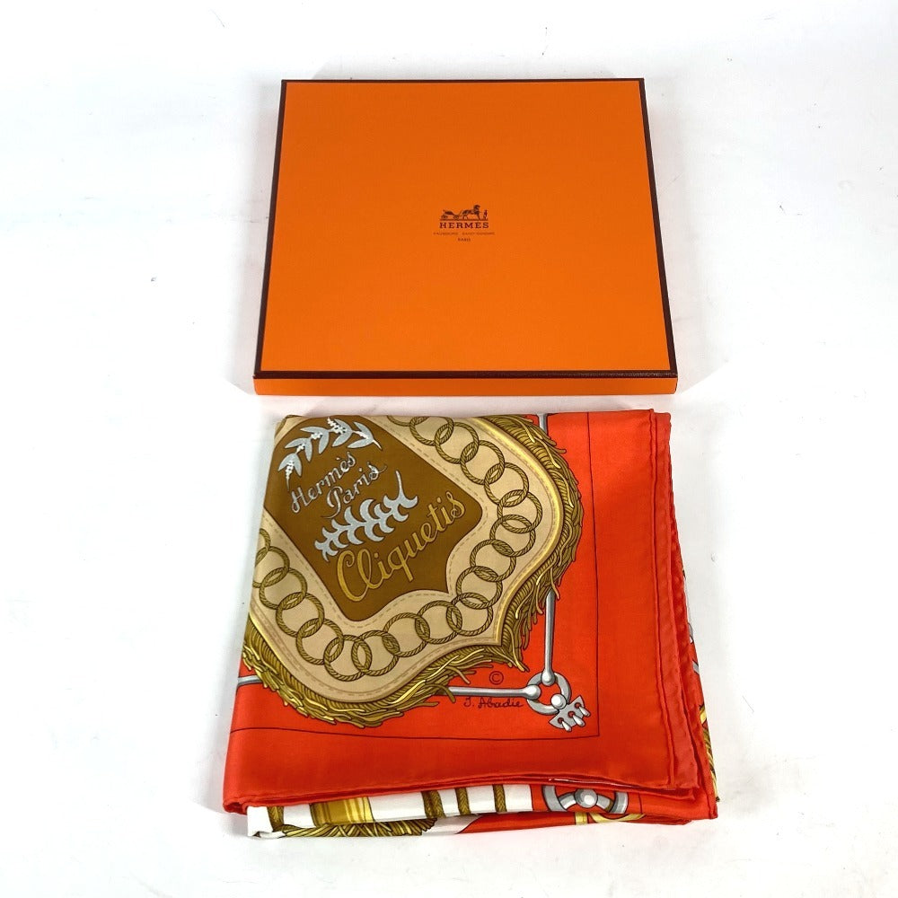 HERMES Carré 90 Cliquetis Sword Pattern Silk Scarf for Women, Orange